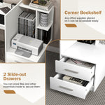 White Desk with 2 Storage Drawers & Bookshelf - Tangkula