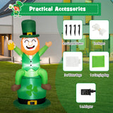 Tangkula 5 FT St Patrick's Day Inflatable Decoration, Lighted Blow up Leprechaun Sitting on Hat & Holding Beer Mug