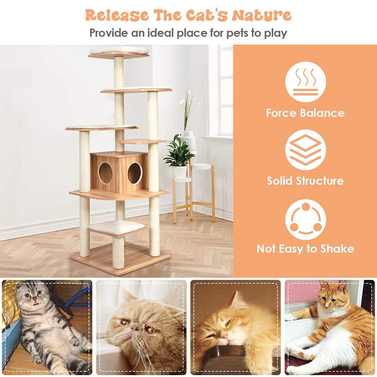 Tangkula Modern Wood Cat Tree