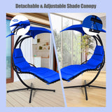 Hanging Chaise Lounge, Arc Stand Floating Hammock Swing Chair w/ Canopy and Built-in Pillow