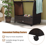 Tangkula Outdoor Wicker Bar Cart, Patio Wine Serving Cart w/Wheels & Removable Ice Bucket