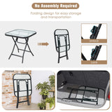 Tangkula Patio Bistro Table, 18" Square Glass Side Table with Rustproof Frame(Black)