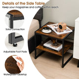 Tangkula Side Table Set of 2, 2 Tier Coffee Table with Mental Frame Wood Top