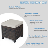 Tangkula 2 Pieces Outdoor Patio Ottoman, All Weather Rattan Wicker Ottoman Seat