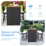 Tangkula 5 Piece Patio PE Wicker Bar Set, Acacia Wood Bar Height Table & 4 Rattan Bar Stool Chairs (Off White)