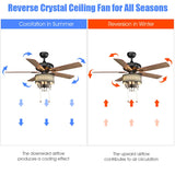 Tangkula 52" Crystal Ceiling Fan with Lights, Classical Crystal Ceiling Fan with Pull Chain Control