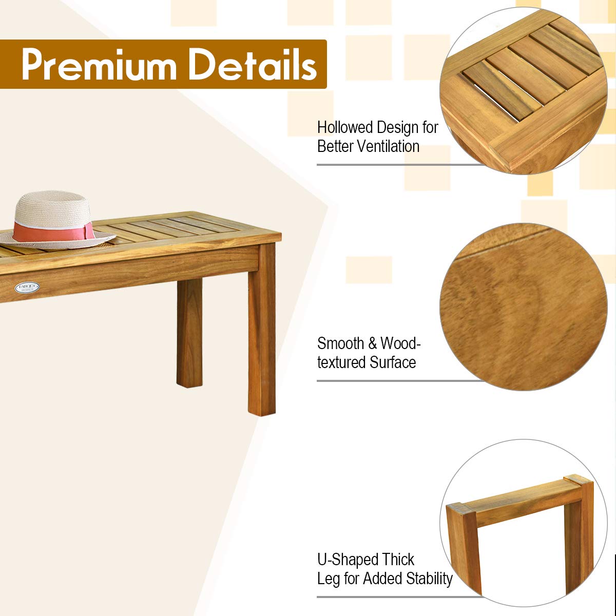 Tangkula 52 Inches Acacia Wood Patio Bench