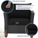 Tangkula 3 Pieces Patio Porch Furniture Set, PE Rattan Wicker Chair Conversation Set with Cushions and Storage Table