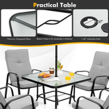 Tangkula 5 Piece Patio Dining Set, Outdoor 35 Inches Square Tempered Glass Table