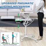 Tangkula Mobile Standing Desk, Pneumatic Sit Stand Laptop Desk with Tablet Holder & 4 Rolling Casters