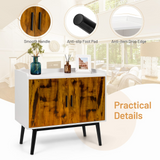 Tangkula Mid Century Storage Cabinet, Floor Storage Cabinet with 2 Doors & Metal Legs, Rustic Brown