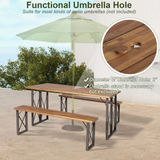 Tangkula 3 Piece Picnic Table Bench Set, Outdoor Acacia Wood Picnic Table with 2 Benches