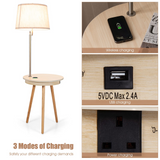 Tangkula Floor Lamp End Table w/ USB Charging Port, 120V Socket & Wireless Charger, Bedside Table Lighting w/ Fabric Lamp Shade