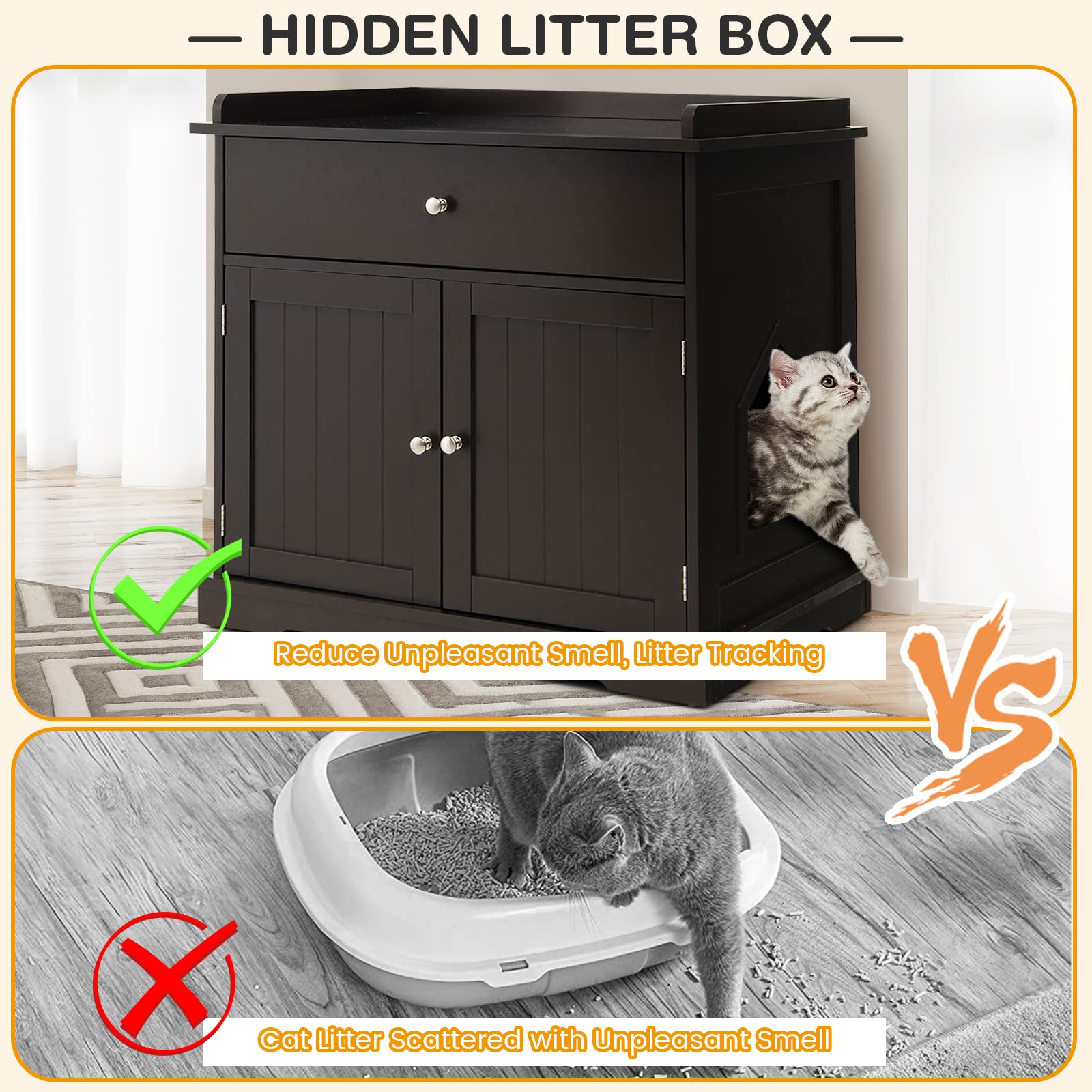 Tangkula Litter Box Enclosure, Cat Litter Box Furniture Hidden