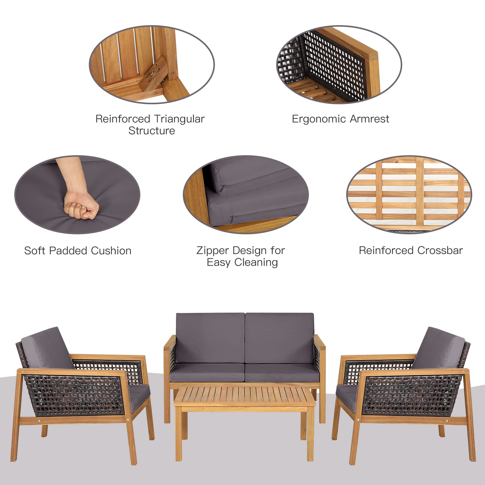 Tangkula Outdoor Acacia Wood Furniture Set - Tangkula