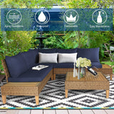 Tangkula 4PCS Acacia Wood Patio Furniture Set, Outdoor Wicker Sectional Sofa Set