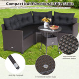 Tangkula 4 Piece Outdoor Sofa Set, Patio Rattan Corner Chair Set W/Round Side Table