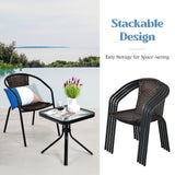 Patio Rattan Dining Chairs, No Assembly All-Weather Wicker Stackable Chairs with Curved Backrest and Armrests