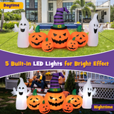 Tangkula 9 FT Halloween Inflatable Pumpkin Ghost, Spooky Lighted Holiday Decoration w/ Witch's Hat,