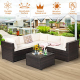 6 Pieces Patio Furniture Set, Outdoor Rattan Sofa Set, Wicker Conversation Set