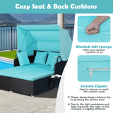 Tangkula Patio Rattan Daybed, Patiojoy Wicker Daybed Loungerw/Retractable Canopy, 2 Foldable Side Panels