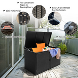 Tangkula Outdoor Wicker Storage Box, Garden Deck Bin with Steel Frame