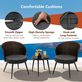 Tangkula 3 Piece Patio Rattan Bistro Set W/ 2 Seat Cushions, Tempered Glass Tabletop (Gray)
