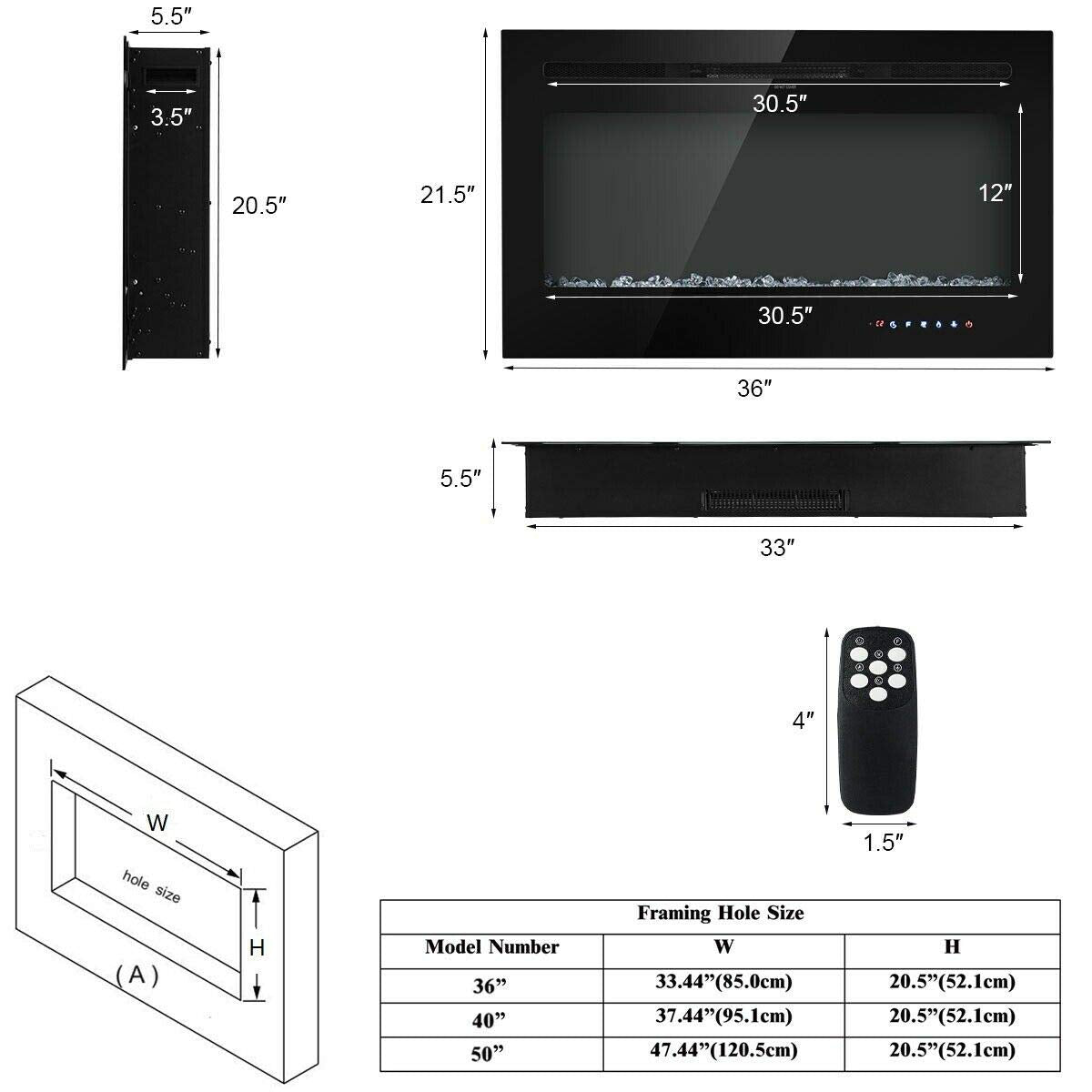 in-Wall Recessed and Wall Mounted Fireplace Heater - Tangkula