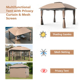 Tangkula 12x10 Ft Patio Gazebo, Double Vented Gazebo with Zippered Privacy Curtains (Brown)