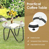 Tangkula 3 Piece Patio Rattan Furniture Set, Includes 2 Single Wicker Chairs and Glass Side Table