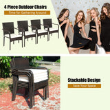 4 Pieces Patio Rattan Dining Chairs, Outdoor Stackable Wicker Chairs with Comfortable Cushions and Armrests