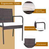 Tangkula 6 Pieces Patio Dining Set, Outdoor Acacia Wood and Wicker Furniture Set w/2.16" Hole