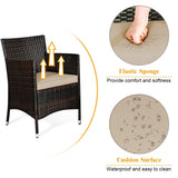 Tangkula 4-PCS Patio Rattan Conversation Set, Outdoor Wicker Furniture Set with Tempered Glass Coffee Table &Thick Cushion
