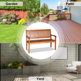 Tangkula Outdoor Wood Bench, Two Person Solid Wood Garden Bench w/Curved Backrest and Wide Armrest