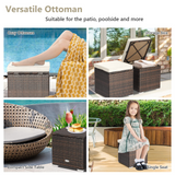 Tangkula 2 Pieces Patio Ottomans, Patiojoy Hand-Woven PE Rattan Side Table with Removable Cushion & Hidden Storage Space