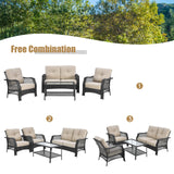 4 Pieces Outdoor Patio Furniture Set, Patiojoy PE Wicker Conversation Sofa Set with Tempered Glass Coffee Table