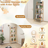 Tangkula 4 Tier Bamboo Ladder Bookshelf, Freestanding Plant Display Stand