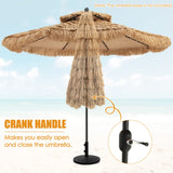 Tangkula 9 ft Thatched Patio Umbrella, 2 Tier Hawaiian Style Grass Beach Umbrella with 8 Ribs