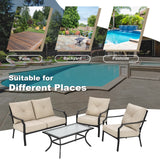 4 Pieces Outdoor Furniture Set, Patio Conversation Set with Cushions and Steel Frame