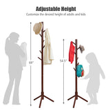 Tangkula Coat Rack Freestanding, Rubber Wood Coat Stand with 8 Hooks