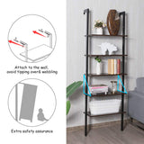 Tangkula Industrial Ladder Shelf Against The Wall, 5-Tier Wall Mount Ladder Bookshelf with Metal Frame