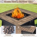 Tangkula 28 Inches Propane Fire Pit Table, 40,000 BTU Square Fire Table with Lid, Lava Stone, Waterproof Cover