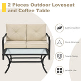 2 Pieces Extra Large Patio Loveseat with Coffee Table