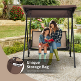 Tangkula 2-Person Patio Swing, Outdoor Porch Swing with Adjustable Canopy & 2 Storage Pocket