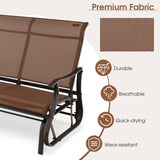 Tangkula Patio Glider Bench, 2-Person Outdoor Rocking Bench with High Back & Curved Armrests(Brown)