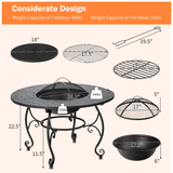 Tangkula Outdoor Fire Pit Table, 4 in 1 36 Inch Round BBQ Garden Fire Bowl with Lid, Bonfire Wood Burning Fire Pit for Outside Backyard