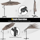 Tangkula 10 ft Cantilever Umbrella w/32 Solar-Powered LED Lights, Functional Tilting System & Hand-Crank Mechanism