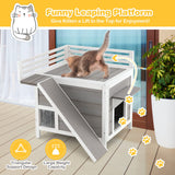 Tangkula 2-Story Outdoor Cat House, Feral Kitty Houses with Escape Doors