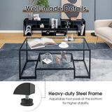 Tangkula Tempered Glass Coffee Table, 42 Inch Wide Rectangular Coffee Table