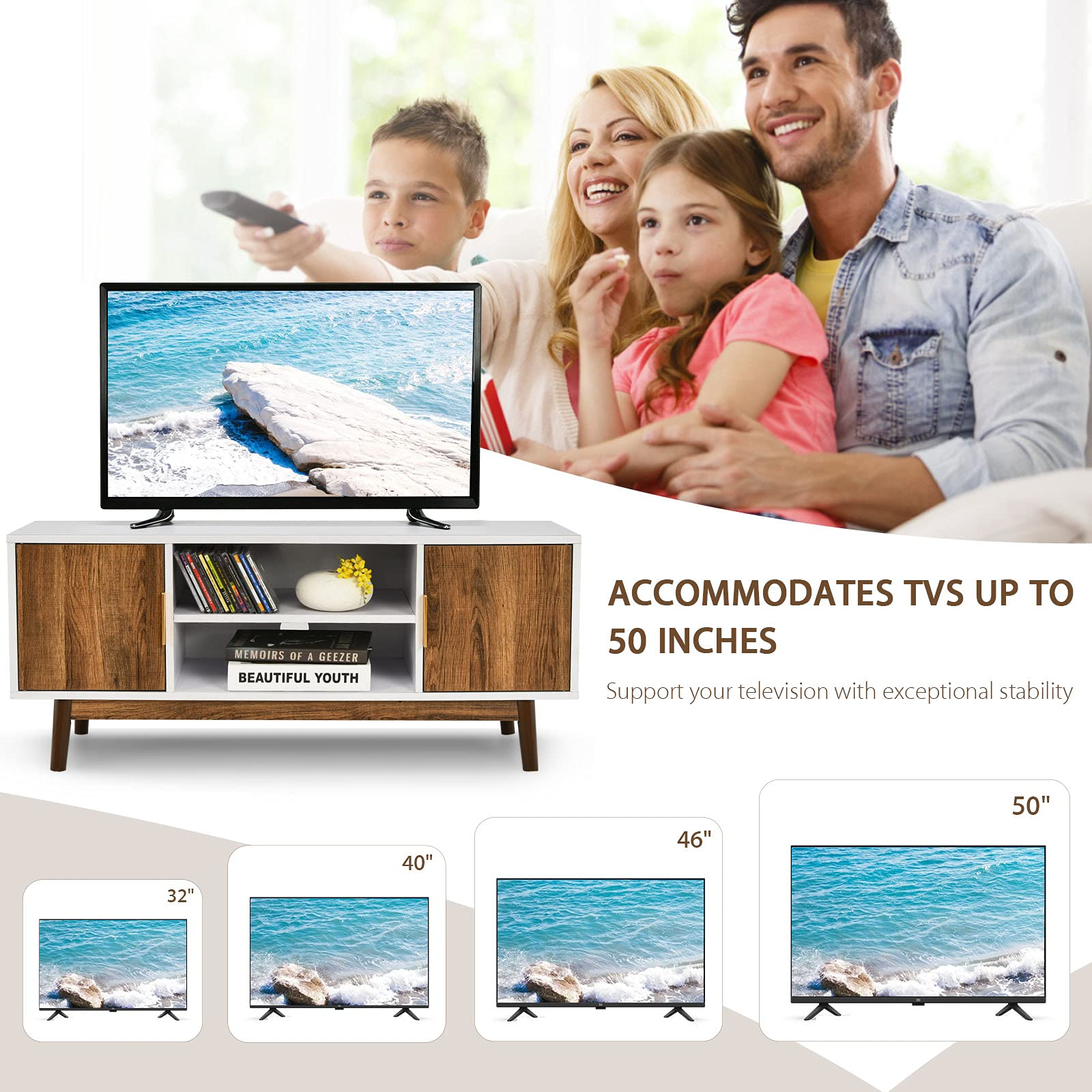 2 Door TV Stand for TVs up to 50 inch Flat Screen - Tangkula